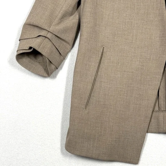 Babaton Power Blazer Womens 4 Neutral Taupe Brown Open 3/4 Ruched Sleeve Career - Picture 3 of 15